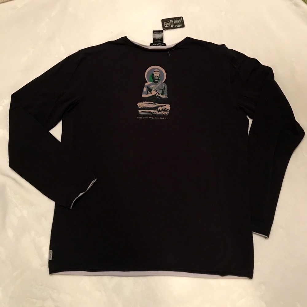 Trust Fund Baby long sleeve Tshirt graphic Sitting Buddha S L XL Navy Cotton NWT